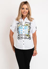Just White Diamante & Animal Print Shirt, White Multi