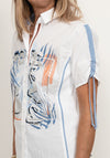 Just White Tie Sleeve Print Shirt, White Multi