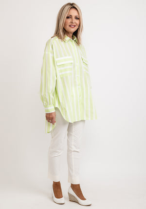 Just White Striped Oversized Striped Shirt, Green