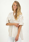 Just White Striped Oversized Striped Tunic Shirt, Beige