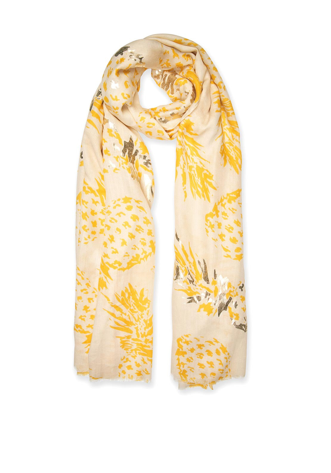 Katie Loxton Mettalic Pineapple Print Scarf, Yellow