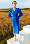 Kameya Statement Shoulder Midi Dress, Sapphire
