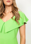 Kameya Button Back Folded Neck Midi Dress, Green