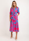 Kate & Pippa Capri Leaf Print Midi Dress, Blue & Pink