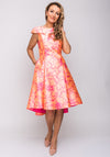 Kate Cooper Floral Flared Dip Hem Dress, Orange