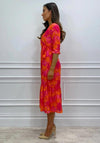 Kate & Pippa Boho Panel End Printed Midi Dress, Pink & Orange
