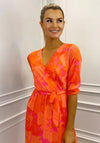 Kate & Pippa Boho Tropical Print Midi Dress, Orange & Pink