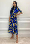 Kate & Pippa Capri Swirl & Dot Print Midi Dress, Blue & Yellow