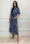 Kate & Pippa Capri Swirl & Dot Print Midi Dress, Blue & Yellow