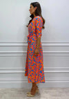 Kate & Pippa Capri Swirl Dot Print Midi Dress, Orange Azure