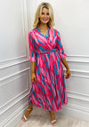 Kate & Pippa Positano Print Midi Dress, Pink & Aqua