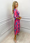 Kate & Pippa Positano Print Midi Dress, Pink & Aqua
