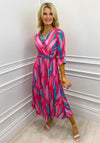 Kate & Pippa Positano Print Midi Dress, Pink & Aqua