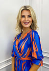Kate & Pippa Positano Print Midi Dress, Blue & Orange