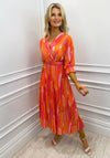 Kate & Pippa Positano Print Midi Dress, Orange & Pink