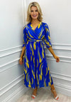 Kate & Pippa Positano Print Midi Dress, Blue & Yellow