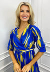 Kate & Pippa Positano Print Midi Dress, Blue & Yellow