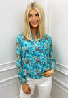 Kate & Pippa Band Hem Printed Top, Teal Multi