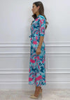 Kate & Pippa Luca Tropical Flower Maxi Shirt Dress, Aqua Multi