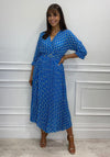 Kate & Pippa Diamond Print Pleated Midi Dress, Blue Multi