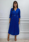 Kate & Pippa Diamond Print Pleated Midi Dress, Navy & Blue