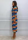 Kate & Pippa Sienna Pattern Wrap Midi Dress, Blue Multi