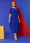 Kate Cooper Draped Shoulder Midi Dress, Royal Blue