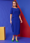 Kate Cooper Draped Shoulder Midi Dress, Royal Blue