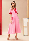 Kate Cooper Contrast A-Line Midi Dress, Pink & Red
