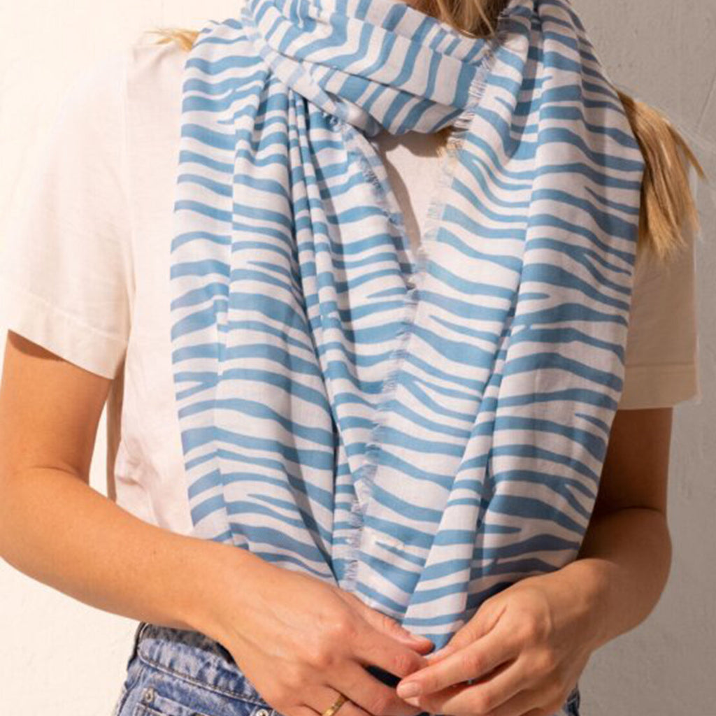 Katie Loxton Zebra Print Scarf, Blue White - Main Image