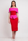 Kevan Jon Queenie Peplum Midi Dress, Red & Pink