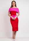 Kevan Jon Queenie Peplum Midi Dress, Red & Pink
