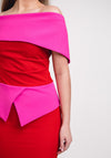 Kevan Jon Queenie Peplum Midi Dress, Red & Pink
