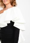 Kevan Jon Oleanna Frill Neckline Midi One-Shoulder Dress, Black & Ivory