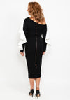 Kevan Jon Oleanna Frill Neckline Midi One-Shoulder Dress, Black & Ivory