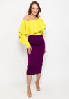 Kevan Jon Oleanna Frill Neckline Midi One-Shoulder Dress, Lime & Purple