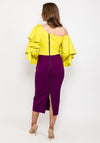 Kevan Jon Oleanna Frill Neckline Midi One-Shoulder Dress, Lime & Purple
