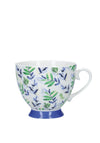 Kitchen Craft Leafy Lemon China Footed Mug, White & Blue