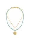Knight & Day Layered Aqua Glass Necklace, Gold