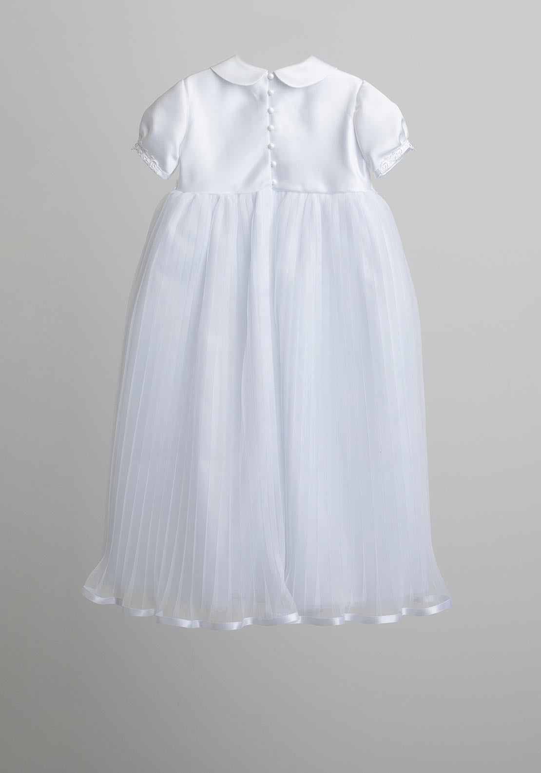 Laura D Design Pleated Tulle Long Christening Gown, White