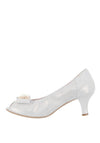 Le Babe Suede Bow Peep Toe Heeled Shoes, Silver