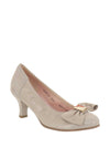 Le Babe Suede Bow Low Heeled Shoes, Champagne