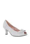 Le Babe Suede Shimmer Peep Toe Mid Heel Shoes, Silver