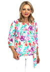 Leon Collection Pastel Floral Tie Waist Top, Floral Multi