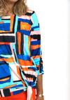 Leon Collection Abstract Watercolour Tie Waist Top, Orange & Blue