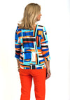 Leon Collection Abstract Watercolour Tie Waist Top, Orange & Blue