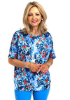 Leon Collection Floral & Leopard Print Top, Blue