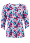 Leon Collection Floral Round Neckline Top, Pink Multi