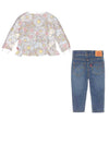 Levis Baby Logo Long Sleeve Top and Jean Set, Floral Multi