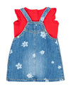 Levis Baby Girls 2 Piece Dungaree Dress and T-Shirt, Red Denim